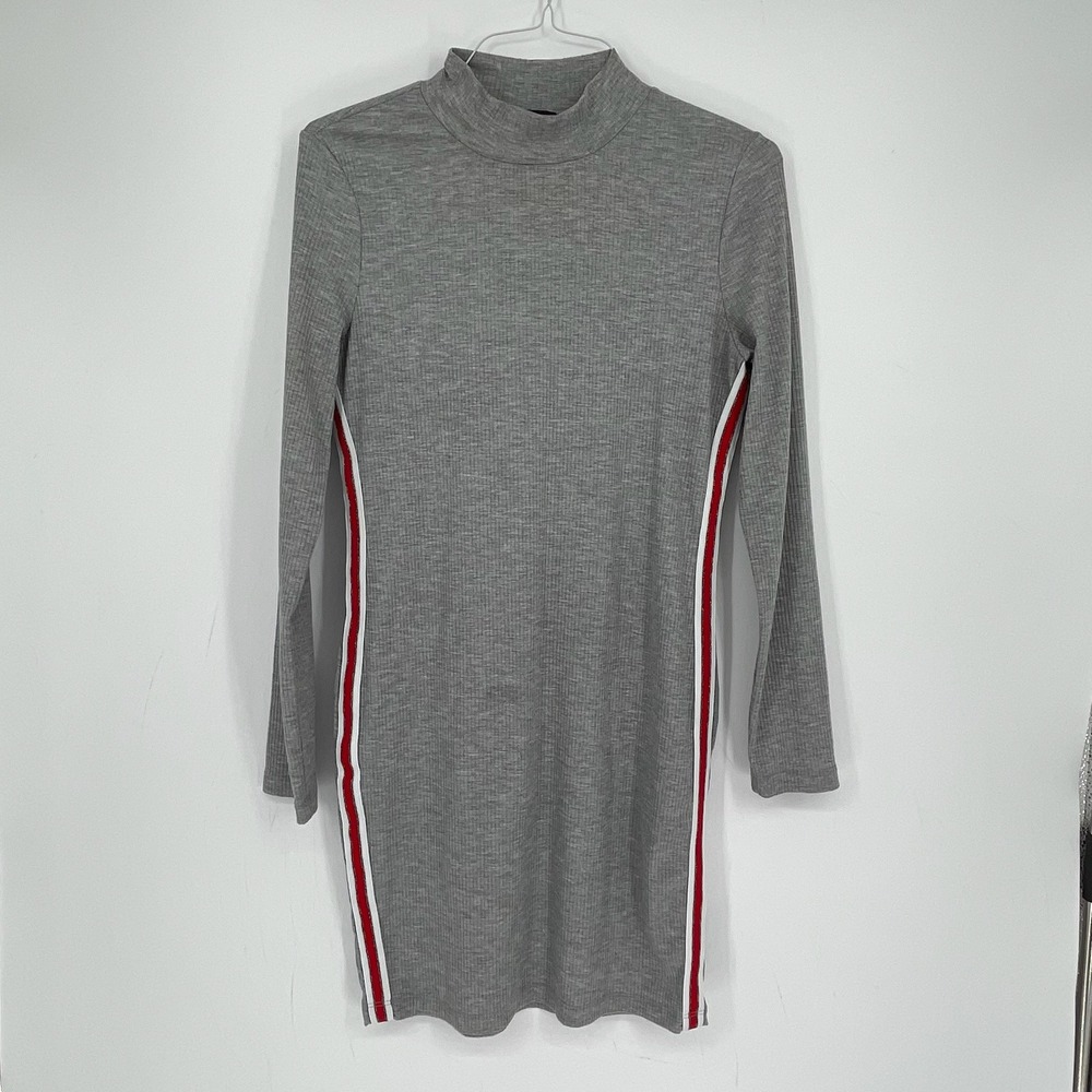 Joe Boxer Women's Gray Side Stripe Mock Neck Long Sleeve Bodycon Dress Size XL